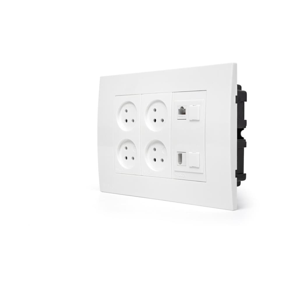 עמדת HOME & OFFICE תחת הטיח, 6 מודולים, 4 שקעים, שקע מחשב 1 ושקע טלפון 1
