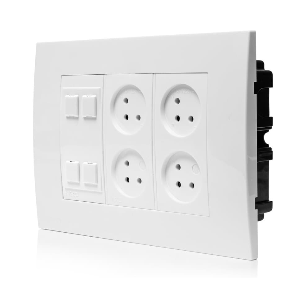 עמדת HOME & OFFICE תחת הטיח, 6 מודולים, 4 שקעים ומתאם קיסטון