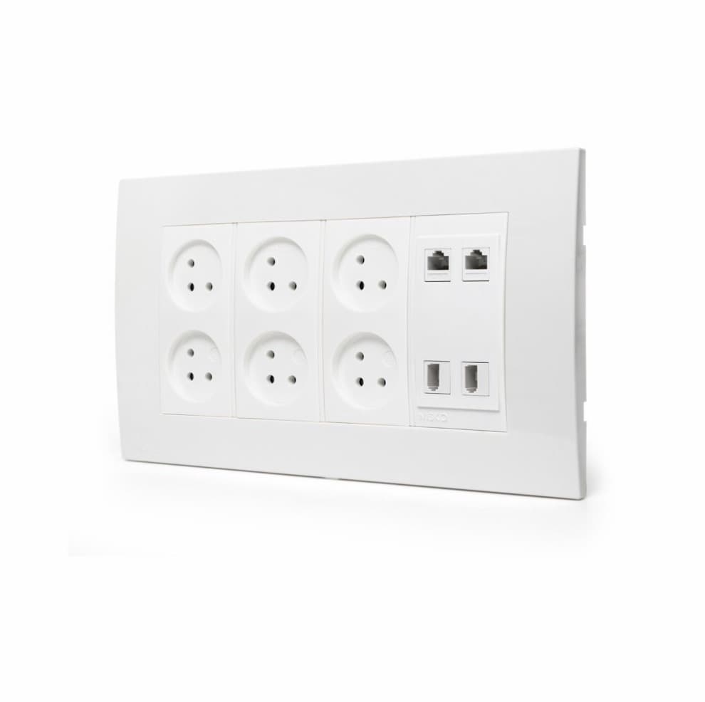 עמדת HOME & OFFICE תחת הטיח, 8 מודולים, 6 שקעים ומתאם קיסטון