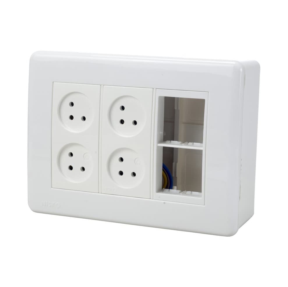 עמדת HOME & OFFICE על הטיח, 6 מודולים, 4 שקעים ומתאם גוויס