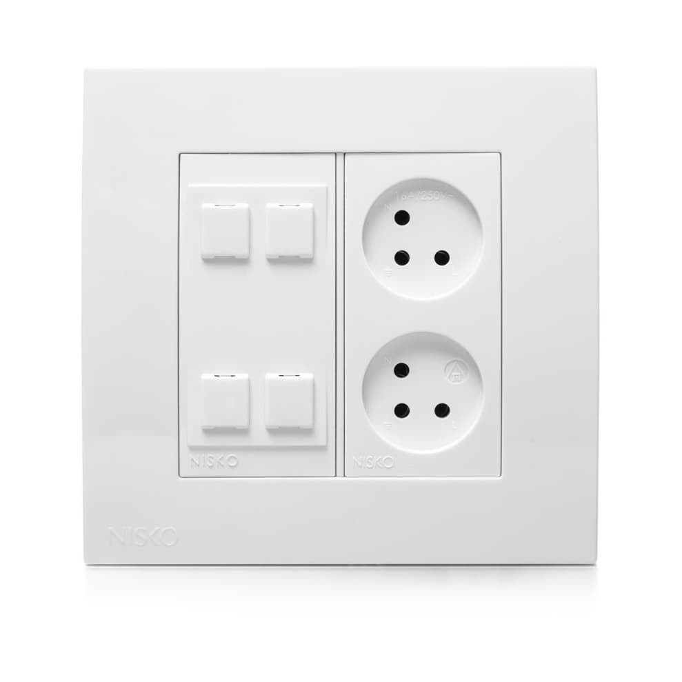 עמדת HOME & OFFICE תחת הטיח, 4 מודולים, 4 שקעים