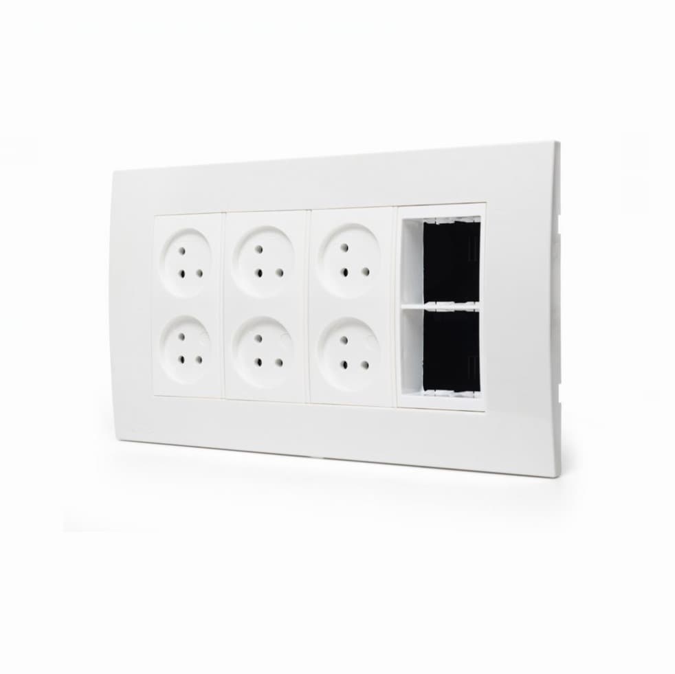 עמדת HOME & OFFICE תחת הטיח, 8 מודולים, 6 שקעים ומתאם גוויס