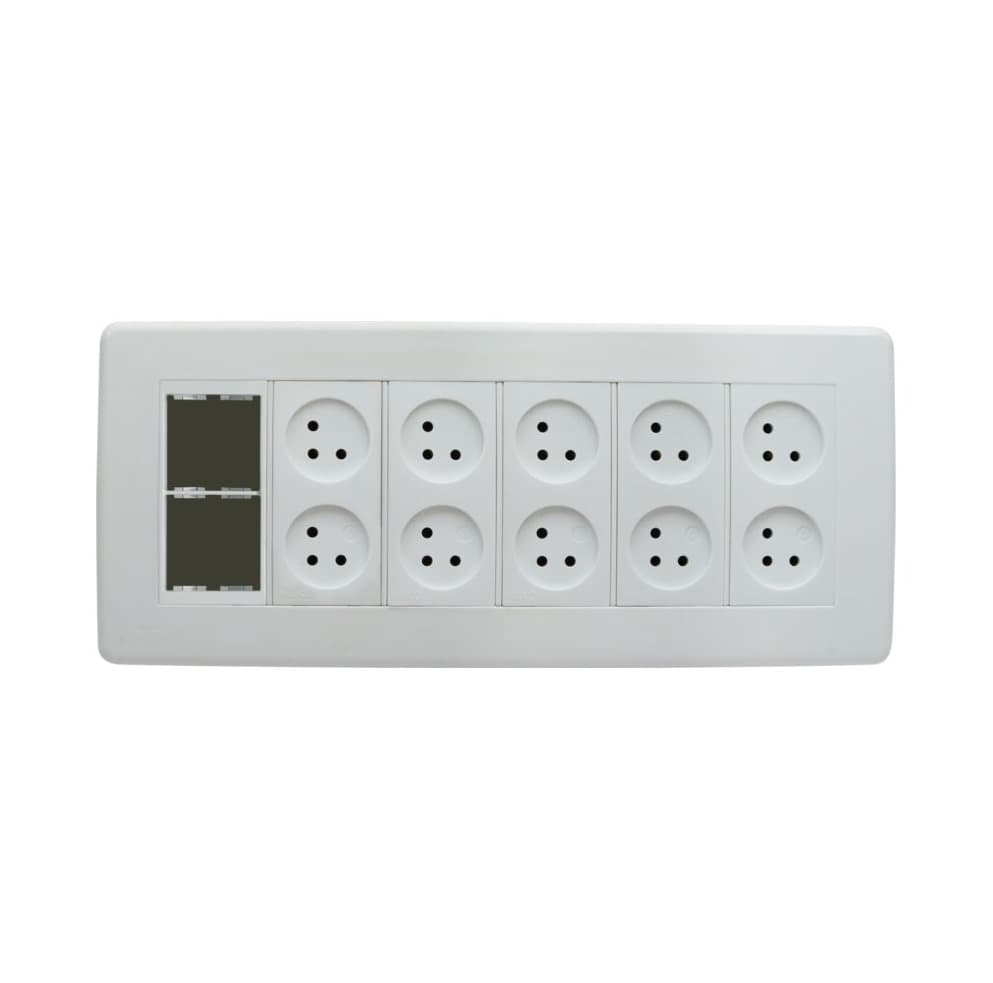 עמדת HOME & OFFICE תחת הטיח, 12 מודולים, 10 שקעים ומתאם גוביס