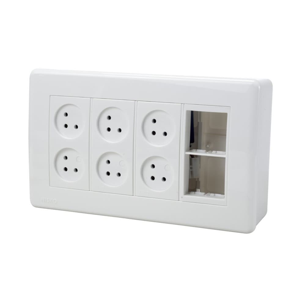 עמדת HOME & OFFICE על הטיח, 8 מודולים, 6 שקעים ומתאם גוביס