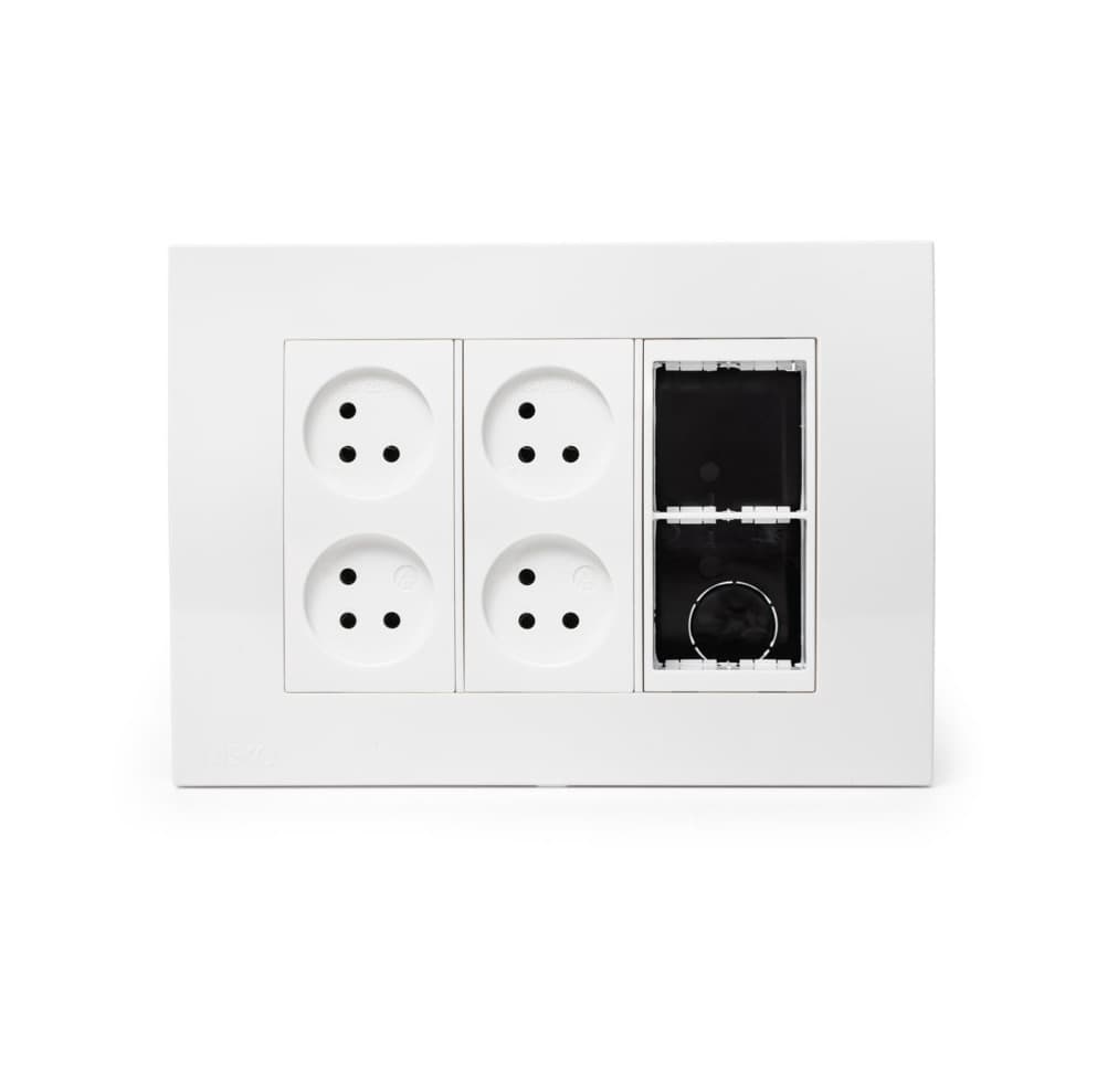 עמדת HOME & OFFICE תחת הטיח, 6 מודולים, 4 שקעים ומתאם גוביס