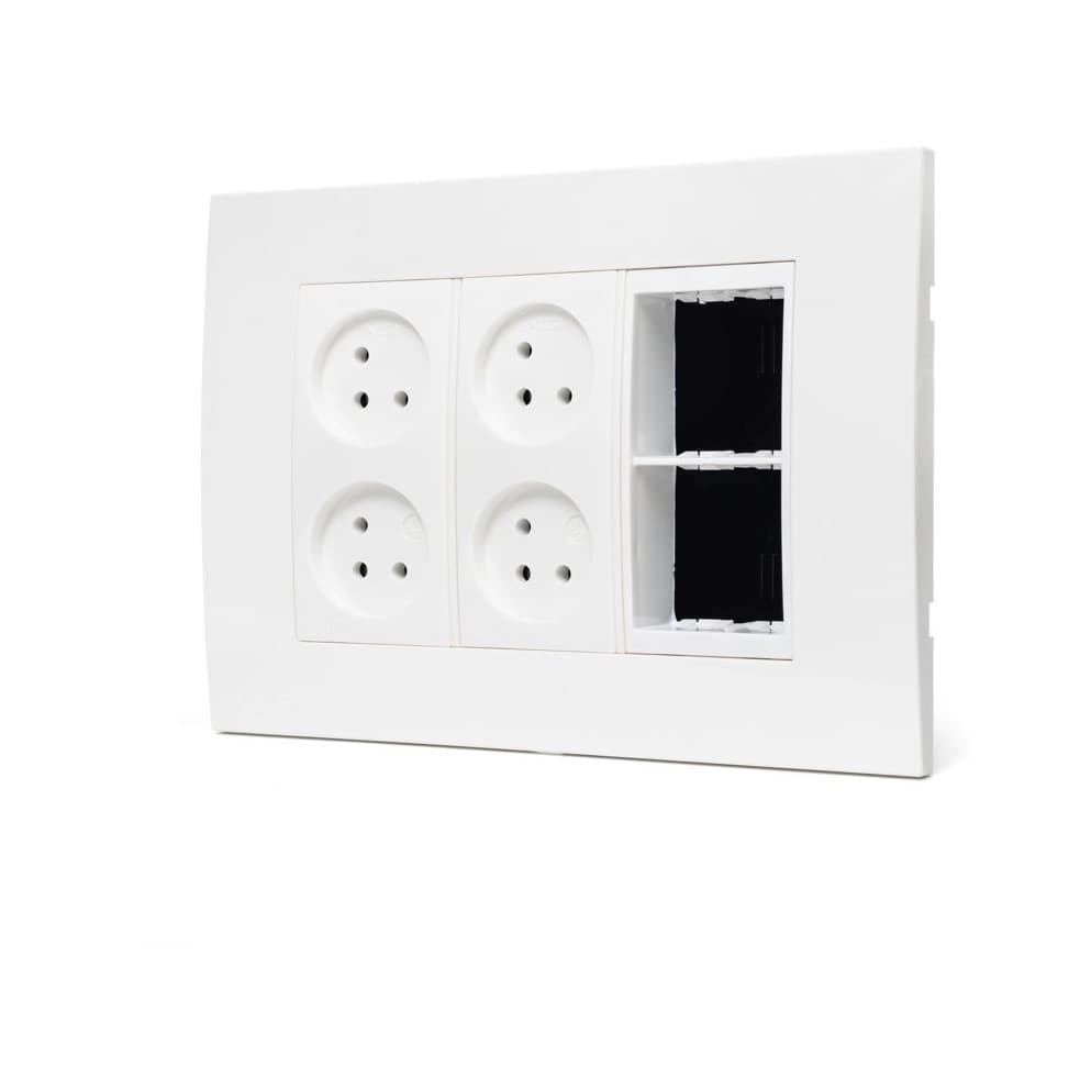 עמדת HOME & OFFICE תחת הטיח, 6 מודולים, 4 שקעים ומתאם גוביס