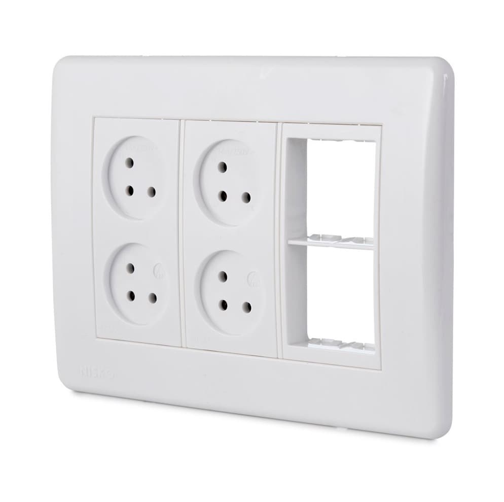 מסגרת 6 מודולים ל-HOME & OFFICE עם 4 שקעים ומתאם גוביס, ללא בסיס