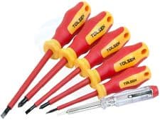 ערכת 6 מברגים 1000 וולט 38013 - שטוחים 3-4-5.5 - PH1-PH2 ובודק (טסטר)